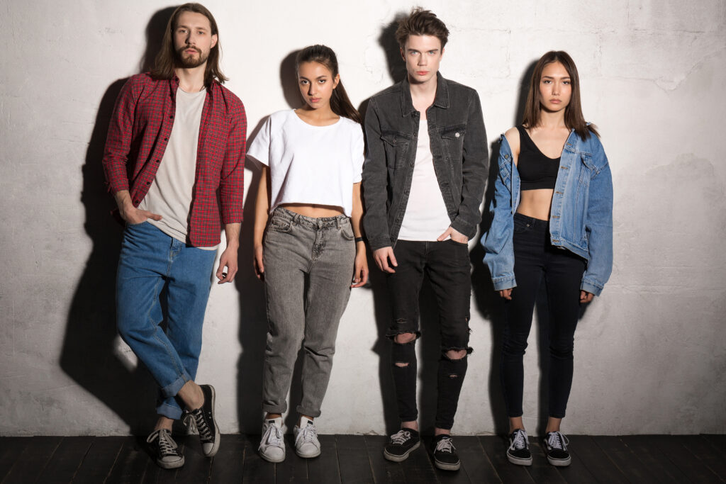 serious young hipsters friends